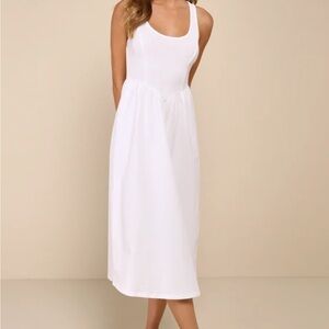 Lulus White Ribbed Midi Dress, Size M